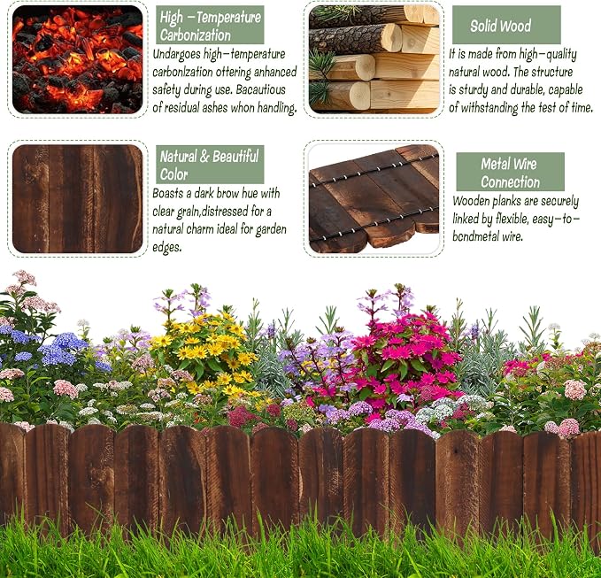Wood Garden Edging 6 Pack 5.9" H × 47" L Flexible Wooden Garden Fence, Decorative Landscape Edging Border for Flower Beds, Lawns, Pathway, Yard
