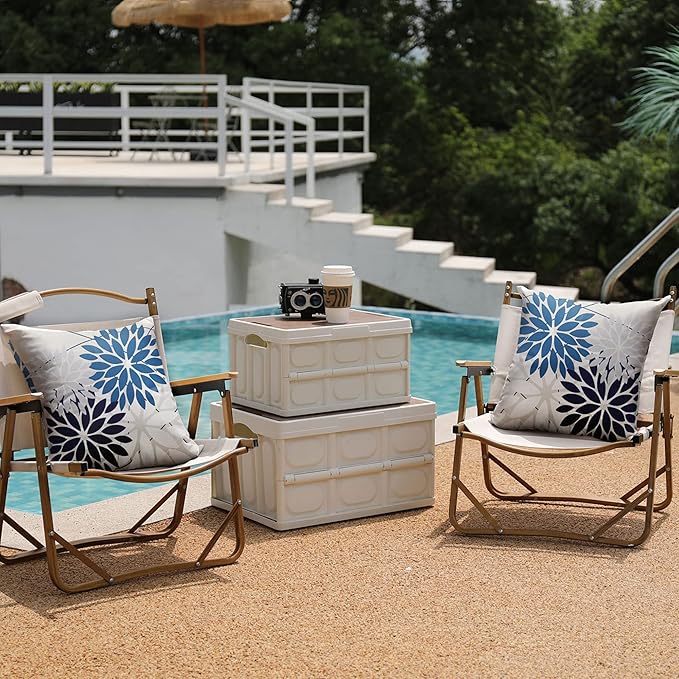 DFXSZ Outdoor Throw Pillow Covers 18x18 Inch Set of 2 Spring Summer Geometric Elegant Decorative Throw Pillows Blue Outdoor Waterproof Pillow Covers for Patio Funiture Garden Couch 158A18