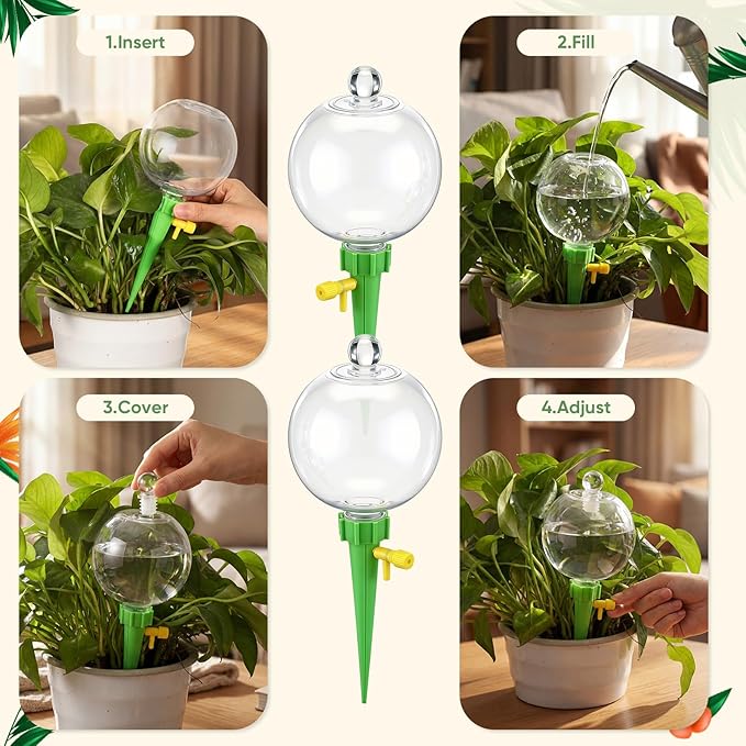 4 Pcs 17oz Plant Self Watering Globes for Indoor Outdoor Adjustable Plants Plastic Water Bulbs Top Fill Plant Self Watering Planter Insert Devices System Water Spikes Stakes