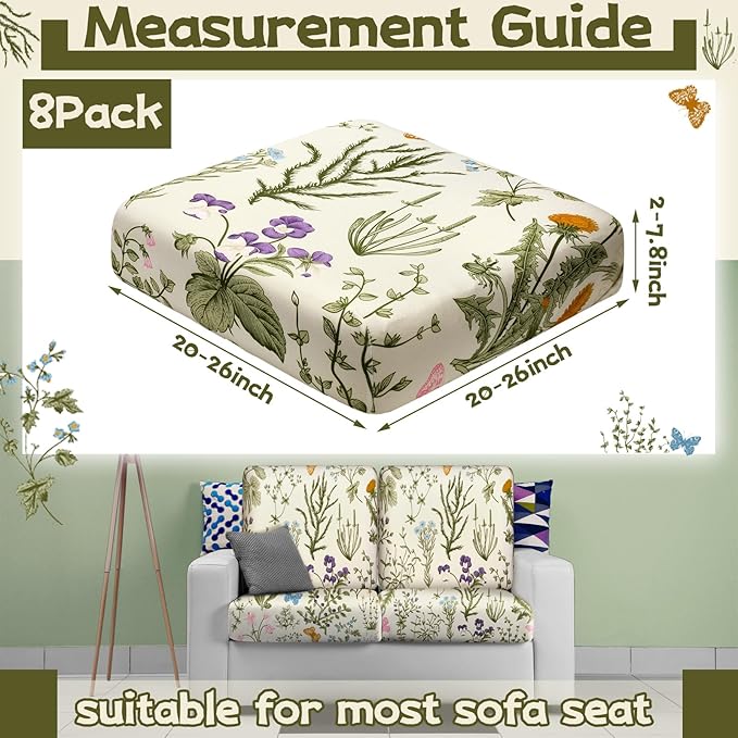 Hosuly 8 Pcs Spring Wildflower Sofa Cushion Cover for Patio Summer Floral Stretch Outdoor Sofa Seat Cushions Covers Tropical Flower Indoor Replacement Couch Slipcover Flexibility Chair Seat Cover