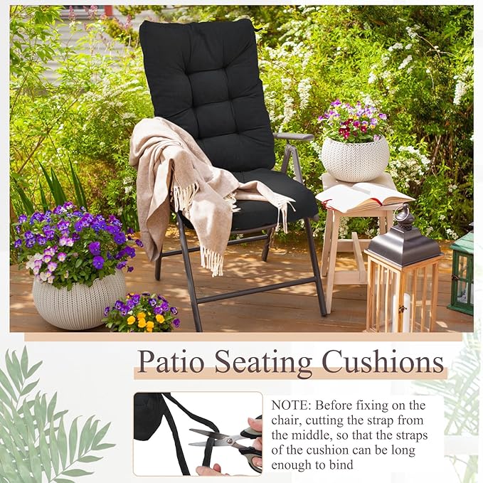 Juexica 4 Sets Outdoor Patio Chair Cushions Seat High Back Tufted Pillow Replacement Rocking Chair Cushions Pads for Patio Summer Seasonal Indoor Home Office(Black)