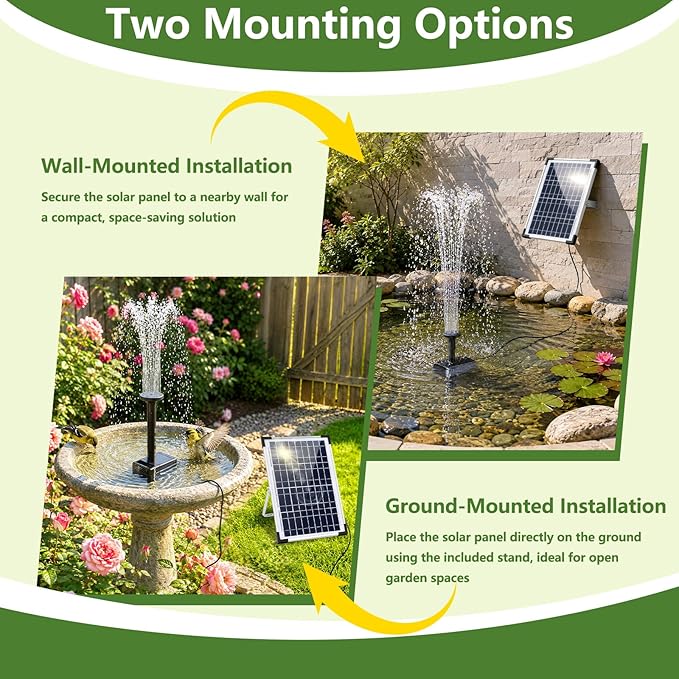 12W Solar Fountain Pump, Solar Powered Water Pump with 6 Nozzles & 3.28FT DIY Water Hose, Solar Water Fountain for Outdoor Garden Bird Bath Pond Water Feature