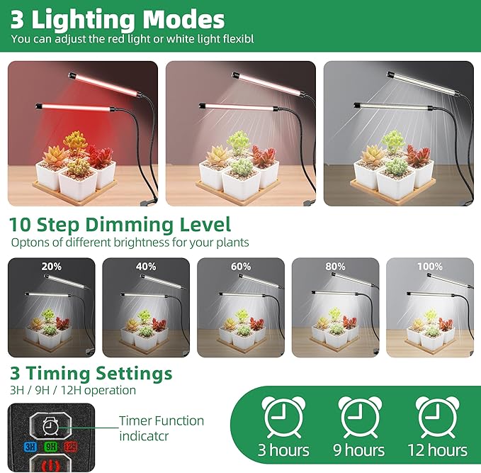 EWPJDK Grow Light 6500K Full Spectrum Plant Grow Lights 84 LED Plant Light with Clip Grow Lamp for Indoor Plants Growing Lamps（2PCS）