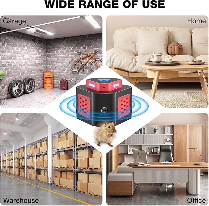 Mouse Repellent Ultrasonic Plug in,Mice Repellent Indoor with Ultrasound 4Modes & Strobe Light, Ultrasonic Squirrel Repeller for Home,Indoor,Garages,Attics-2 Packs