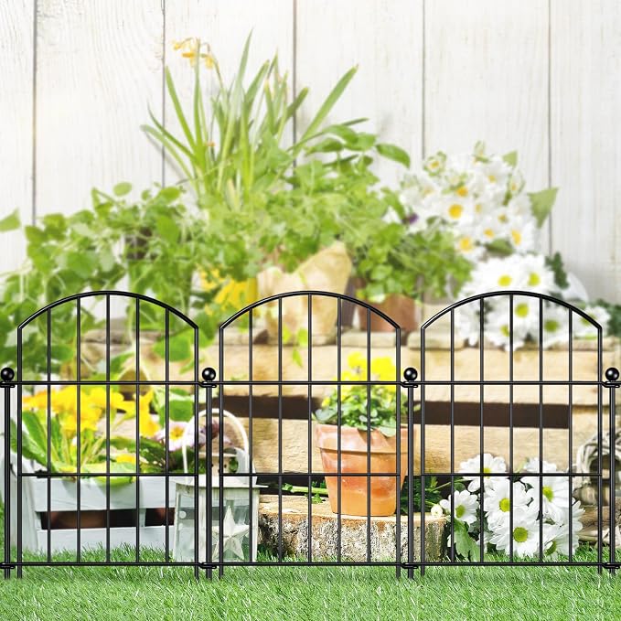 FOREHOGAR Metal Garden Fence 17in (H) x 20ft (L), 20 Panels + 21 Stakes Dog Fence Border Fence Animal Barrier, No Dig Garden Fencing for Yard Flower Bed Patio Outdoor, CTW1720 Black