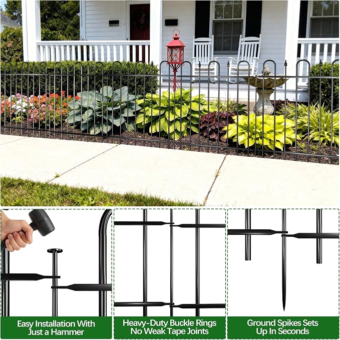 24.3ft(L) x 32.3in(H) 10 Panels Metal Decorative Garden Fence, No Dig Animal Barrier Fence, Garden Border Fence Panels with Ground Stake, for Pets, Flower Bed, Yard, Patio