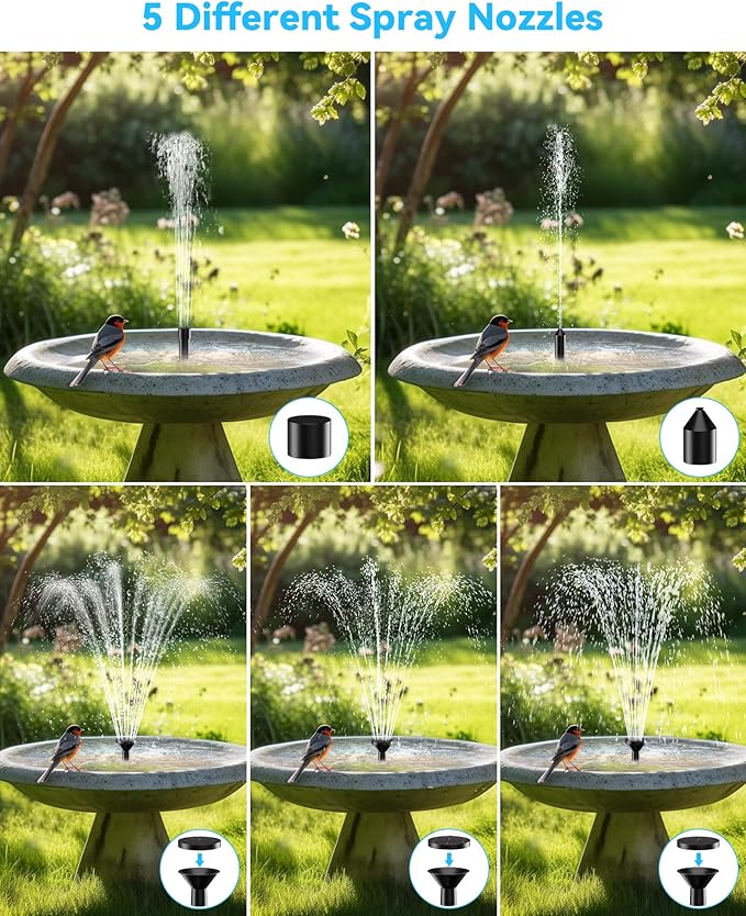 POPOSOAP Solar Fountain Pump, 6W Outdoor Solar Water Fountain Pump for Bird Bath with 4ft Tubing & 5 Nozzles, DIY Solar Powered Water Pump for Garden, Ponds, Pool and Fish Tank