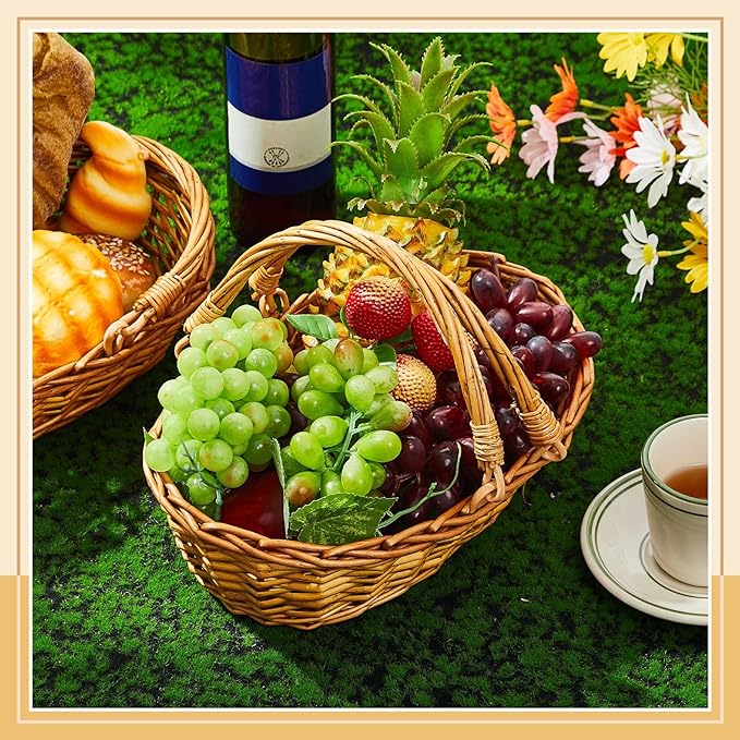Sintuff 6 Pcs Wicker Picnic Basket with Handle Garden Harvest Empty Easter Eggs and Candy Basket Oval Willow Woven Storage for Organizing, Fruit Egg Storage Gathering Wedding Gifts (Natural)