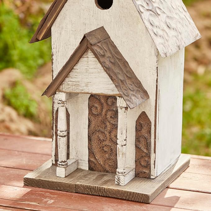 Glitzhome Bird Houses for Outdoors,23.62" H Church Birdhouse Rustic Tall Hand Painted Wooden Bird House White Extra-Large Bird House for Outside