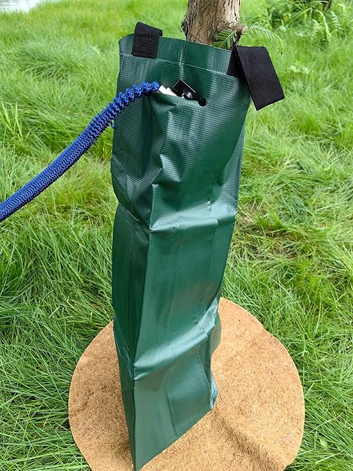 20gal Tree Watering Bag Slow Release with Coconut Fiber Mulch Ring, Deep Root&Slow Release&Automatic Drip Irrigation Watering System for Trees and Shrubs (2*Watering Bag +2* Mulch Mat)