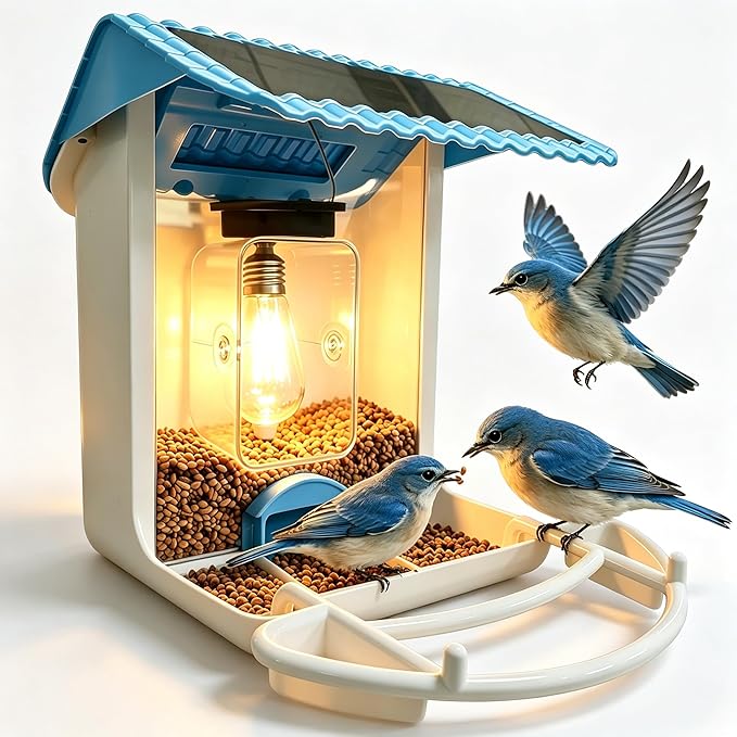 Bird Feeder for Outdoors with Light, Outdoor Bird Feeder, Easy to Clean and Refill, Bird Watching Gifts for Love Birds (1 Pcs, Blue)
