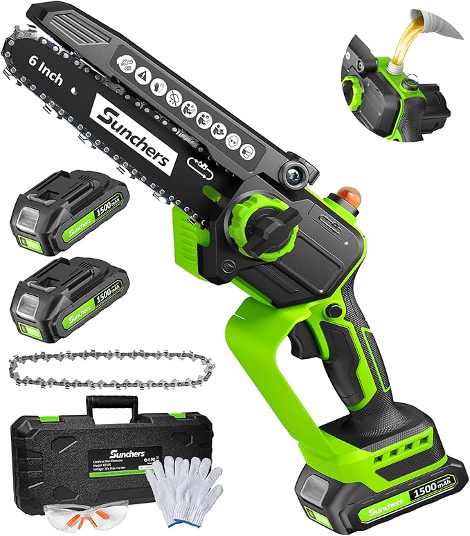 Mini Chainsaw Cordless, 6 Inch Electric Chainsaw with 2 Battery, Handheld Battery Powered Chain Saw with Auto Oiler, Garden Tools Saw for Wood Cutting Tree Cutter, Holiday Gifts for Men, Dad, Husband