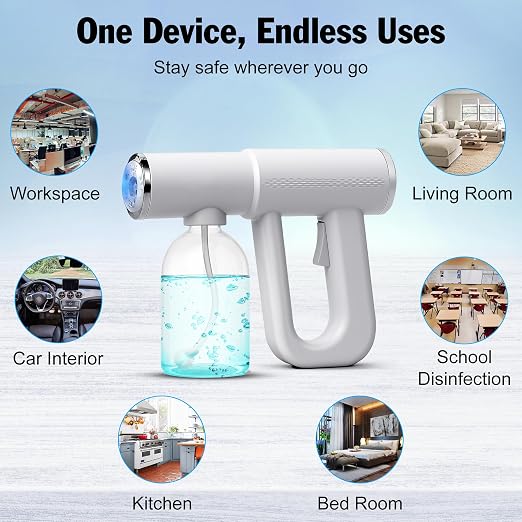 Cordless Disinfectant Fogger Machine with 300ML Tank - 1.5–2M Coverage Portable Barber Spray Gun with 5500 RPM Motor Blue-Light, 1500mAh Battery 55 Minutes Runtime - Handheld Fogger for Home Business