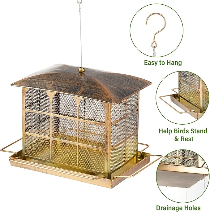 Large Bird Feeder, Heavy Duty Metal Bird Feeders for Outdoor Hanging, 9.5LB Seed Capacity Wild Birdfeeder for Outside Garden Decoration