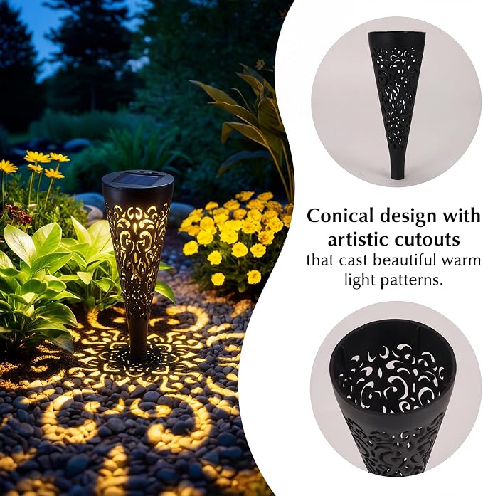 Hoikwo 4 Pack Hollow Out Solar Lights Outdoor Waterproof, Solar Pathway Lights Decorative Solar Garden Lights Landscape Lighting for Yard, Walkway