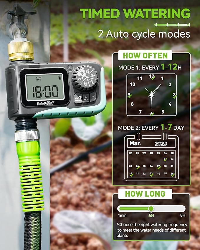 RAINPOINT Sprinkler Timer with Brass Swivel & Garden Hose Nozzle with 9 Adjustable Spray Patterns