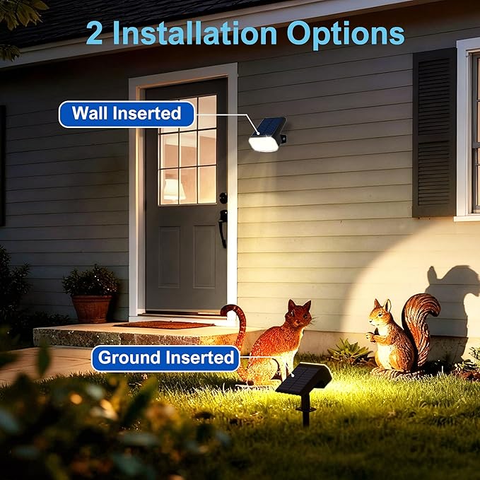Solar Lights Outdoor Waterproof IP65, Super Bright LED with Lens, 3000K 2 Lighting Modes, Solar Powered Yard Garden Solar Spot Lights for Outside Landscape Auto On/Off -4 Pack