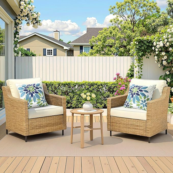 Floral Outdoor Pillow Covers Waterproof Spring Throw Pillow Cases Blue Green 16x16 Inch Set of 2 Decorative Summer Cushion Covers for Patio Furniture Garden Bench Porch Sofa