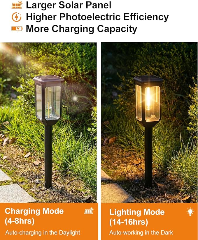 Tenmiro-Solar-Pathway-Lights-Outdoor-8-Pack-LED-Solar-Powered-Garden-Lights-Waterproof-IP65-Auto-On/Off-Outdoor-Light-for-Yard-Lawn-Patio-Path-Walkway-Driveway-Landscape-Lighting-Decor-3000K