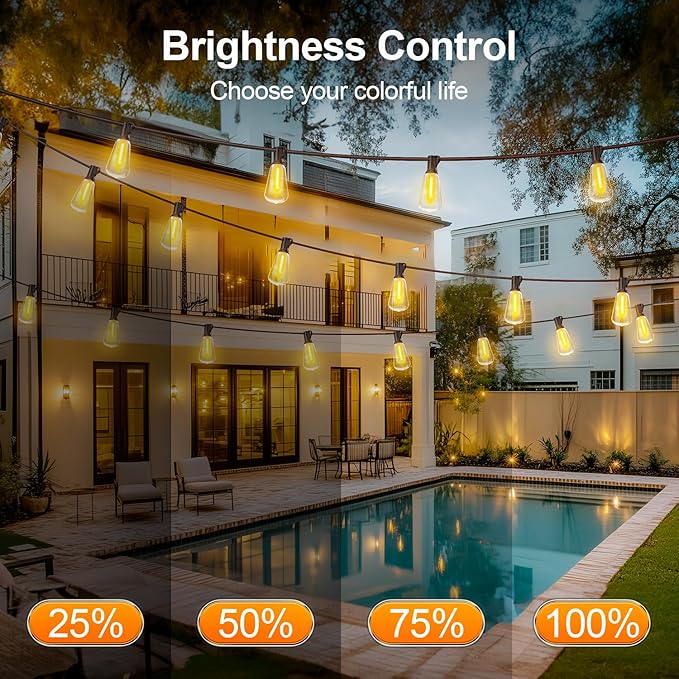 MGVIH Outdoor String Led Patio Lights - 200Ft 60M Outside Waterproof Light with Remote Dimmable ST38 Shatterproof Bulb Hanging Outdoor Electric Lighting for Backyard Yard Gazebo Porch Party