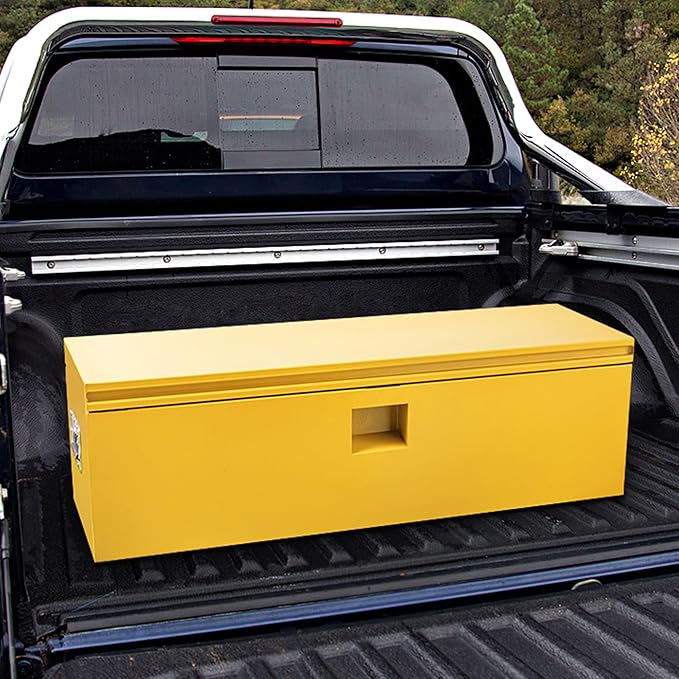 Heavy Duty Steel Truck Toolbox – 76x38x38cm – Gas Shock Lid – t-Handle Lock – Weatherproof Rubber Seal – Secure Underbody Storage Chest – Fits Pickup, Truck Bed, RV, Trailer