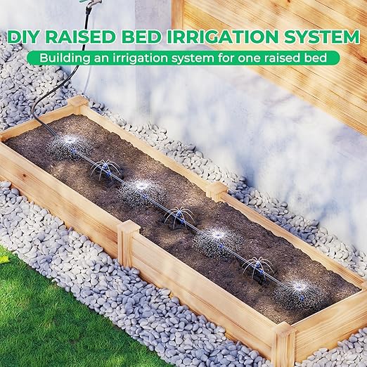 HIRALIY Raised Bed Drip Irrigation Kit Medium, DIY Garden Grid Watering System, Garden Irrigation System, for Flower Bed up to 3 x 8FT