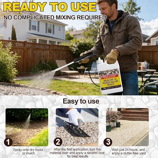 Rock Glue For Landscaping With Electric Sprayer 1 Gal Ready-to-Use Mulch Glue,Gravel Glue 100% Permeable,Pet-Safe Adhesive for Stones & Pebbles,Suitable for Outdoor Landscape,Walkways & Patios