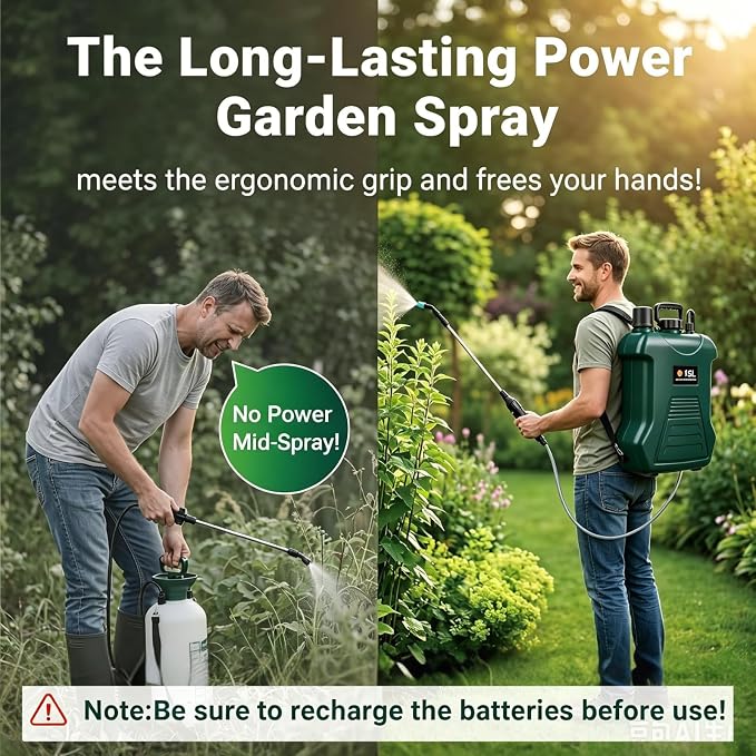 Battery Powered Garden Sprayer, 4 Gallon Backpack Retractable Electric Weed Sprayer with 3 Mist Nozzles, Rechargeable Telescopic Wand, Water Pump Sprayers for Lawn and Yard Plant Care - FURRELOR
