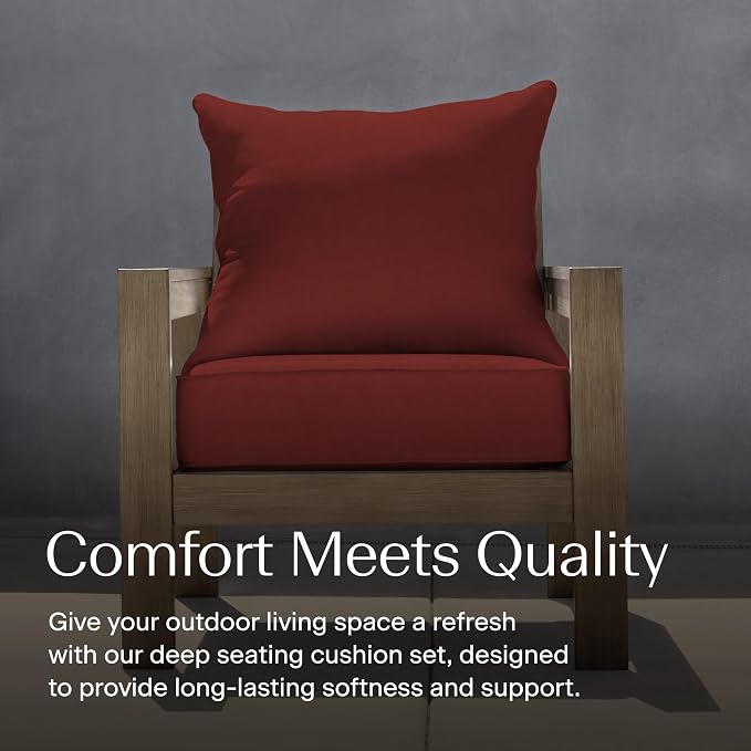 Honeycomb Outdoor Heritage Deep Seat, 24 x 23, Textured Solid Henna Chair Cushion with Removable Cover, for Patio Furniture