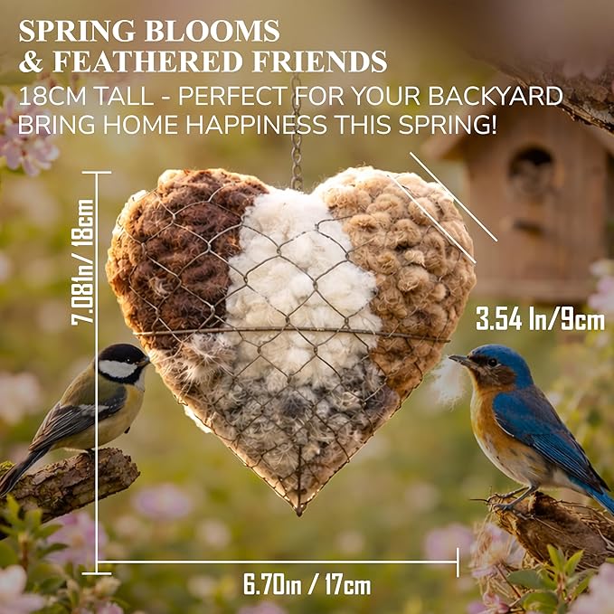 Alpaca Fiber Bird Nesting Heart – Natural Bird Nesting Material, Soft Alpaca Bird Nesting Heart for Outdoor Garden Birds & Nest Building Support