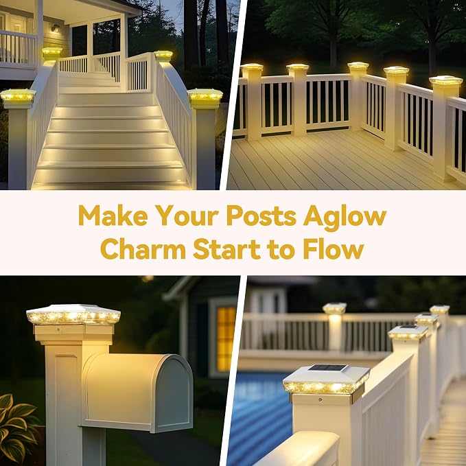KEILAIMO Solar Post Cap Lights, 12-Pack Upgraded Outdoor Deck Fence Post Solar Lights for 4x4 5x5 Wood/Vinyl Posts, IP65 Waterproof, 10-12 Hours Warm/Cool White Glow for Garden/Patio/Porch - White