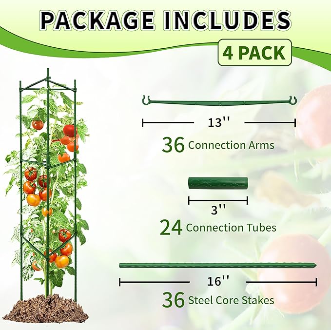 TCBWFY 4-Pack 48-Inch Adjustable Tomato Cages, Heavy-Duty Metal Plant Support Trellis for Garden and Pots, DIY Tomato Stakes, Height Adjustable 16 to 192 Inches