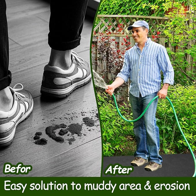 2Pcs Recycled Felt Mulch Mat Roll for Landscaping 8.2'x2' Black Garden Pathway Reusable Fabric Walkway Mat Permanent Mulch Sturdy Bed Liner Edging Border for Plants Vegetables Flower Weed Barrier