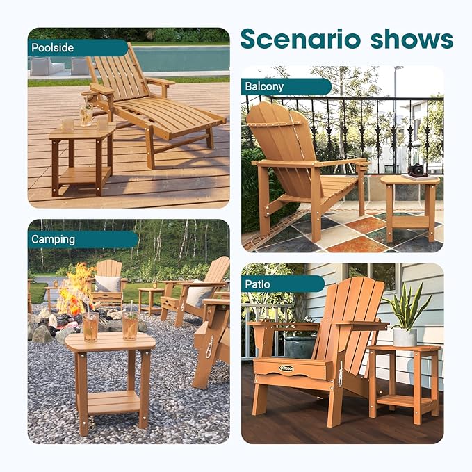 THOEOE Adirondack Outdoor Side Table, 2-Tier Sturdy Patio End Table Weather Resistant, Morden Side Table for Patio, Pool, Porch, Wood