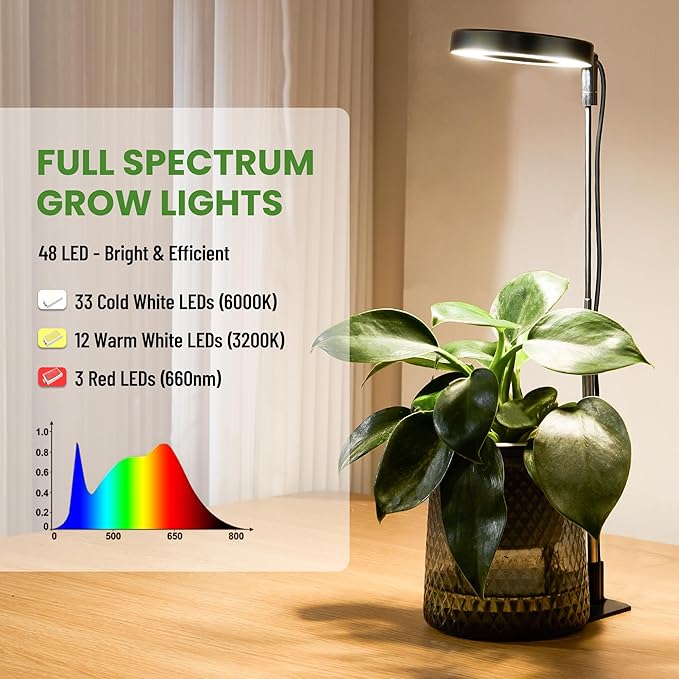LBW Grow Light for Indoor Plants,Full Spectrum Plant Light with Base,Height Adjustable Plant Grow Lamp with Auto Timer 6/8/12/16H, 3 Colors,5 Dimmable Brightness, for Small Plants,Black, 3 Packs