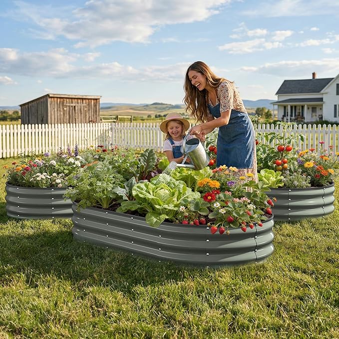 Pattiumo Galvanized Raised Garden Bed 6x3x1 FT, Oval Metal Raised Garden Bed Outdoor Planter Box with Open Bottom, Rust-Resistant Steel Garden Bed for Vegetables Herbs Flowers, Easy Assembly