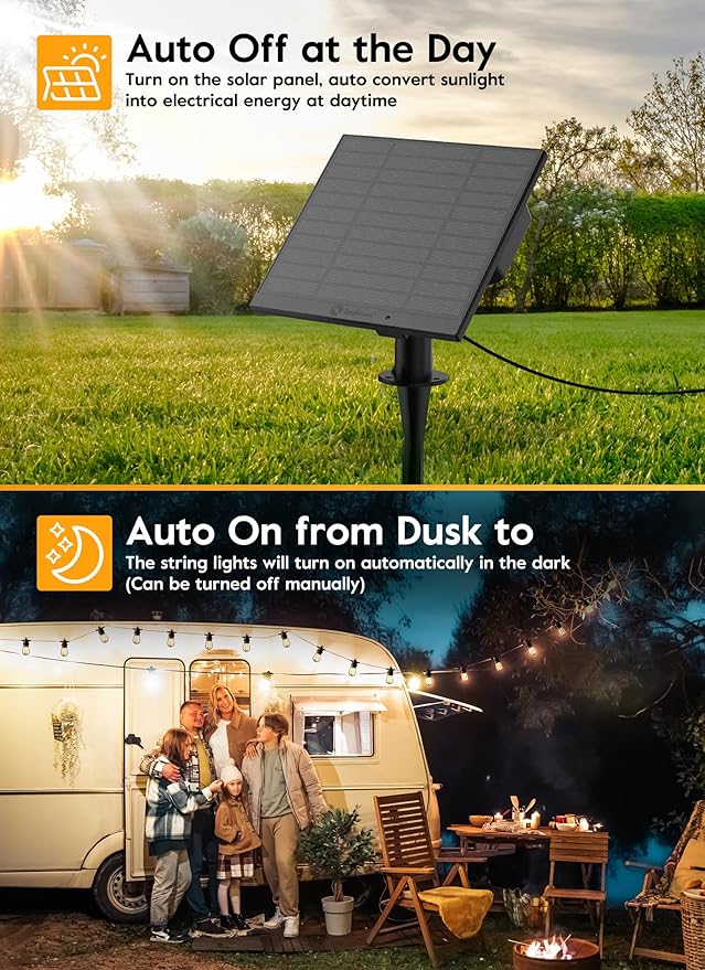 Brightown 55FT Solar String Lights Outdoor Waterproof, Patio Lights with Remote and 16+1 LED Shatterproof Bulbs, Dimmable & Timable, 3 Light Modes, Solar Lights Outdoor for Yard Garden Camping Party