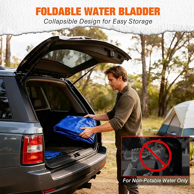 Yesker Portable Water Storage Bladder 63 Gallon – Heavy-Duty 1000D PVC Foldable Water Bladder Tank with 3/4" PVC Spigot for Garden, Camping & Emergency Use, Blue