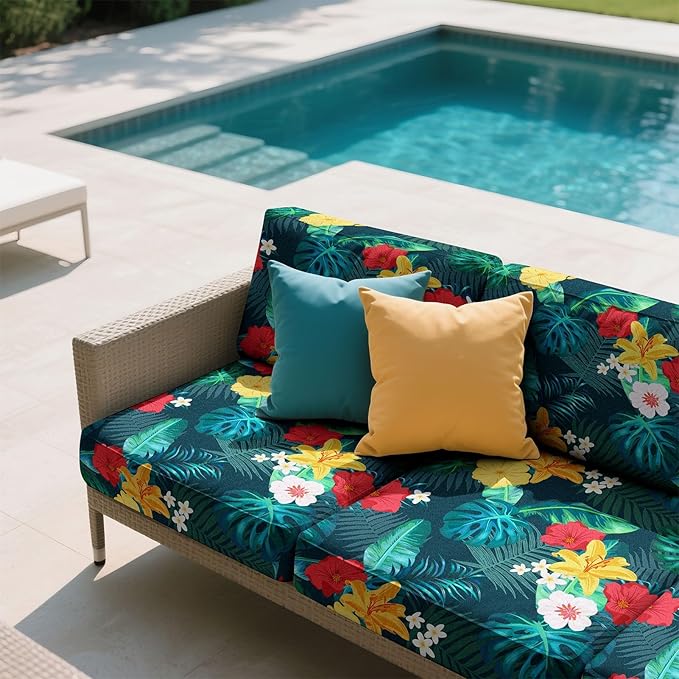 pickyNproud 8Pcs Patio Cushion Covers Stretch Outdoor Couch Cushions Slipcovers Replacement Washable Furniture Protector with Elastic Bottom Sofa Chair Seat Cover, Floral Leaves
