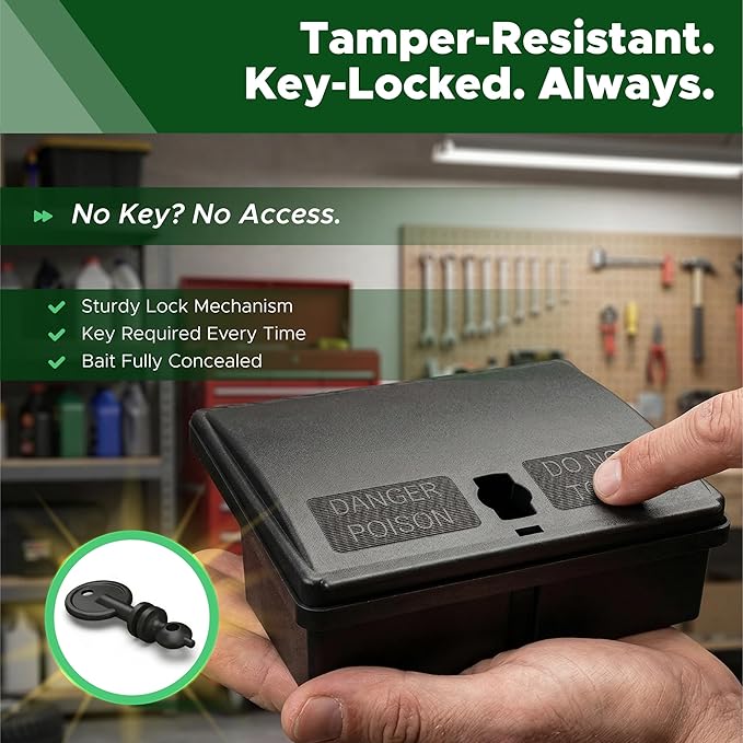 Mouse Bait Station | 4-Pack Indoor & Outdoor Mouse Bait Stations | Bait (Not Included) is Secured by Lock & Key | Pet & Child-Safe Alternative to Mouse Traps | for Mice Only - Small Size
