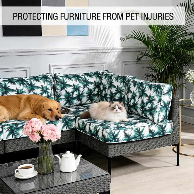 14 Pieces Patio Cushion Covers Replacement Outdoor Water-Resistant Couch Covers Splashproof UV-Resistant Furniture Protectors Sofa Slipcovers Set with Zippers, Cover Only