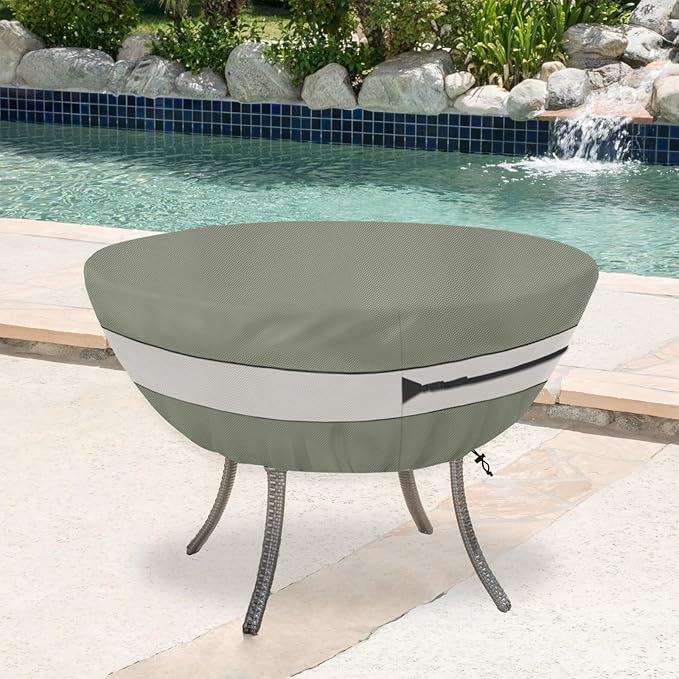 Round Patio Table Cover,Suitable for 42 Inch Diameter Patio Round Table,Waterproof Heavy Duty Round Outdoor Coffee Table Cover Grey Green