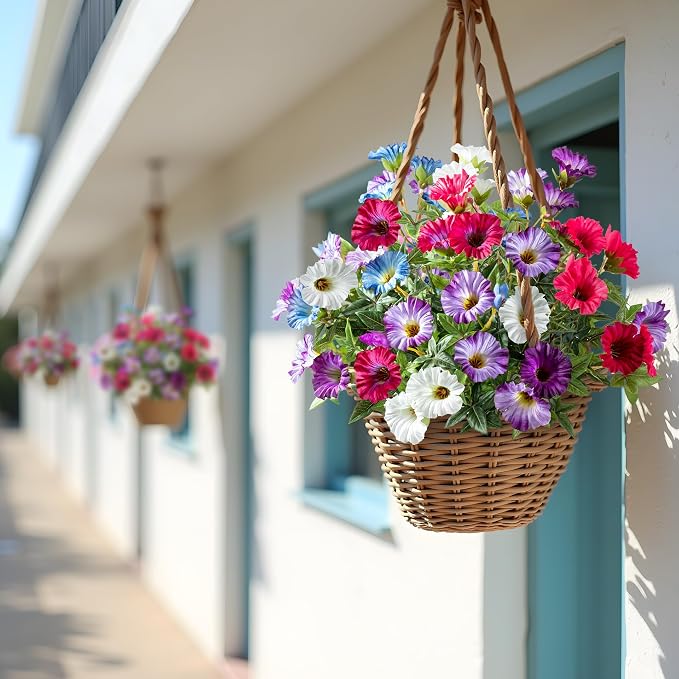 Colorful Artificial Morning Glory Flowers for Outdoor Planters, Premium UV Resistant Silk Faux Flowers for Porch, Hanging Basket & Window Box, Vibrant Garden Decor, No Pot, 13.3 Inch, 4 Bundles