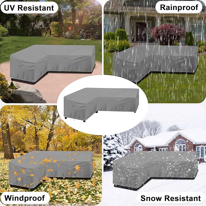 OutdoorLines Waterproof Outdoor Patio Sectional Cover - UV Resistant & Windproof L-Shaped Patio Furniture Covers for Deck, Lawn and Backyard, 420D Heavy Duty Couch Cover, Left Facing, 83"x104", Grey