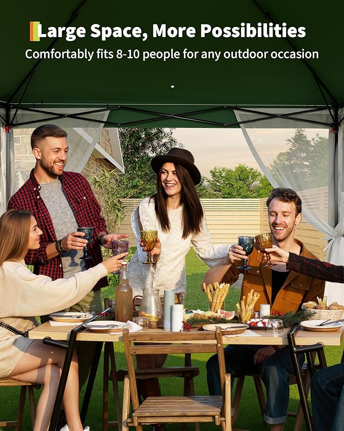 GarveeLife 11'x11 Pop-Up Gazebo, Instant Outdoor Canopy Tent with Mosquito Nettings, Durable Steel Frame, Water, and UV Proof, for Patio, Garden, Courtyard, Party (Green)