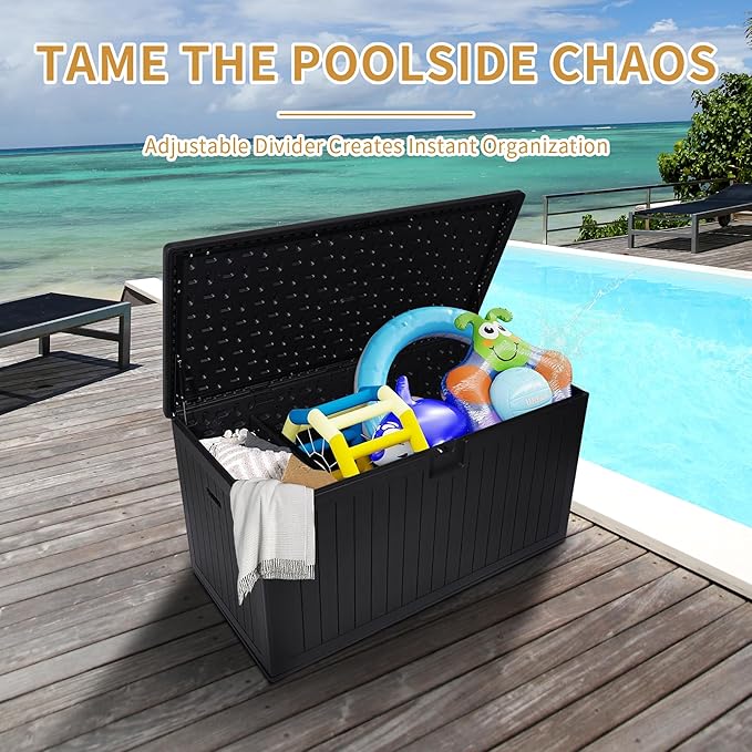 KEIKI 230 Gallon Outdoor Deck Storage Box,Large Lockable All Weather Containers for Patio Furniture Cushions,Pool Accessories,Garden Tools