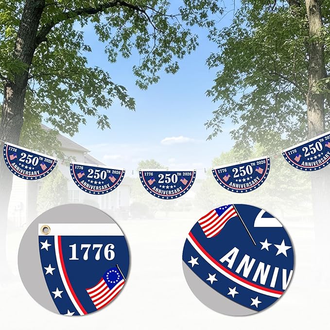 2PCS USA Anniversary 250th Flag, 1.5X3 FT Anniversary Fan Flags, Yard Signs Hanging Decor for Outdoor, Front Door, Porch, Welcome Backdrop with Brass Grommets (Style 3)