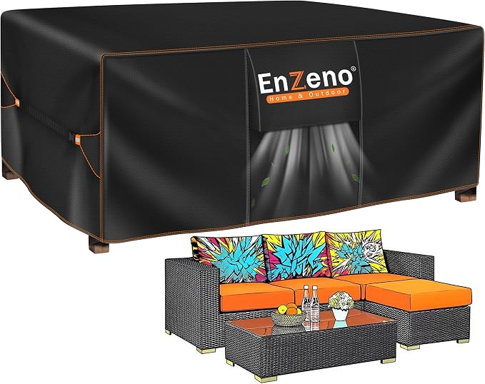 Enzeno Patio Furniture Set Cover,Outdoor Sectional Sofa Couch Set Covers Waterproof,Garden Dining Table Chair Set Cover Outside Rectangular Heavy Duty Weatherproof 84" L x 55" W x 28" H Black…