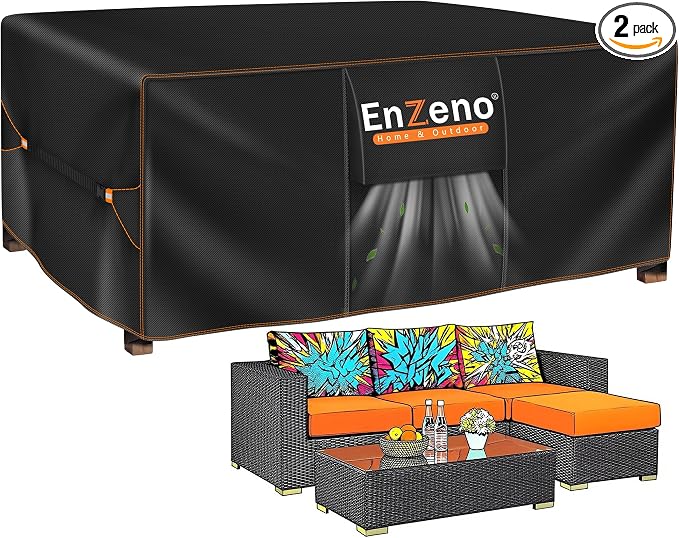 Enzeno Patio Furniture Set Cover, Outdoor Sectional Sofa Couch Set Covers Waterproof, Garden Dining Table Chair Set Cover Outside Rectangular Heavy Duty Weatherproof 78" L x 63" W x 28" H Black
