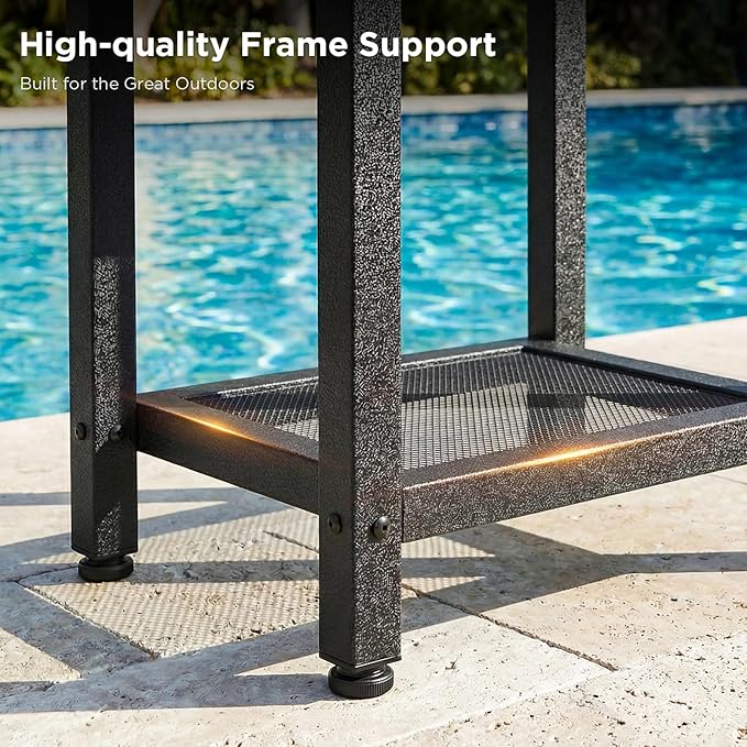 ODK Outdoor Double Side Table, Adirondack Patio End Table with Weather-Resistant Waterproof Top for Hot Tub Garden, Balcony, Poolside, Grey